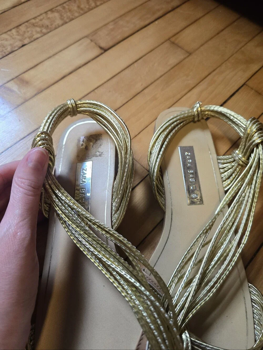 Zara Gold Strappy Knot Sandals Size 40 - Picture 2 of 3